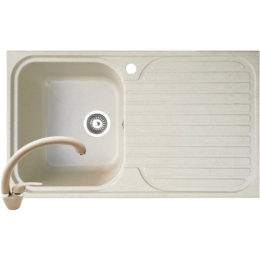 Pachet chiuveta soft compozit bucatarie Stripe DUROTHEK 1B 1D ST + Baterie OSSIA Bej