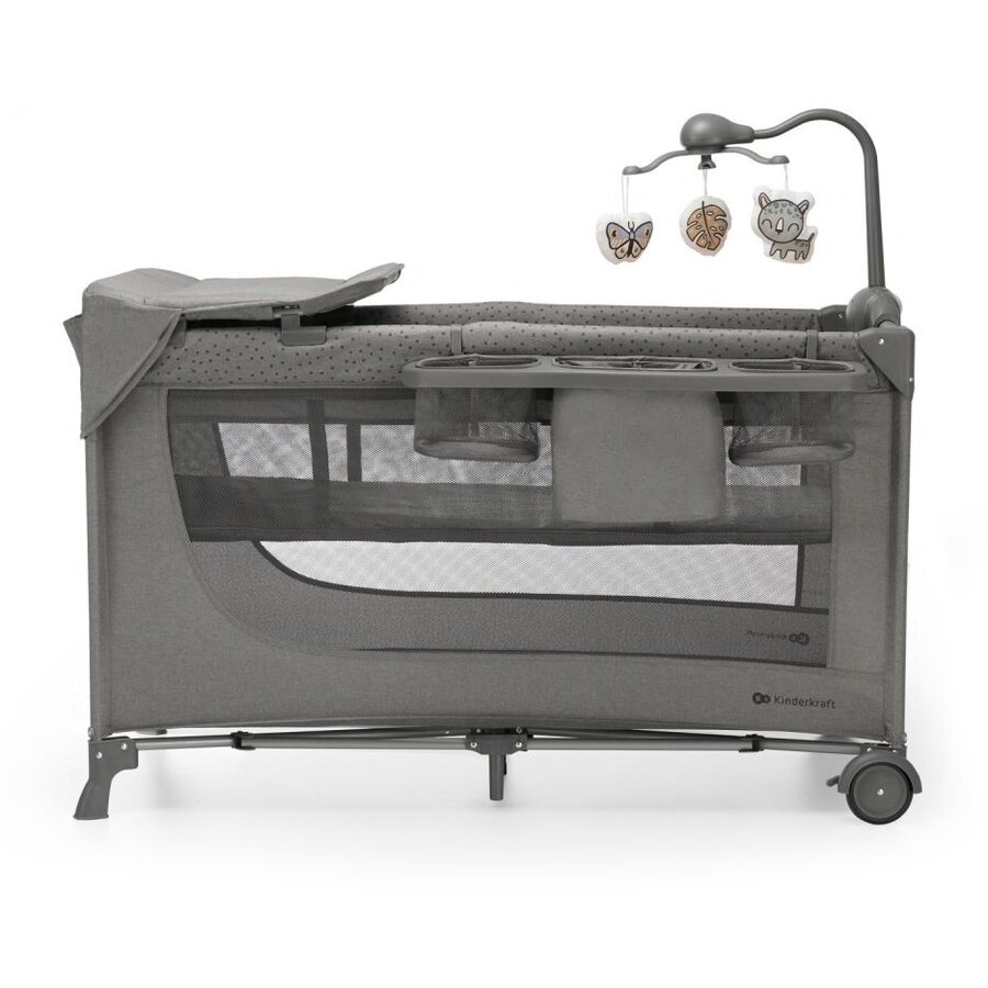Patut Pliabil JOY 2 2 Nivele cu Accesorii si Geanta Transport de la Nastere Gri Inchis