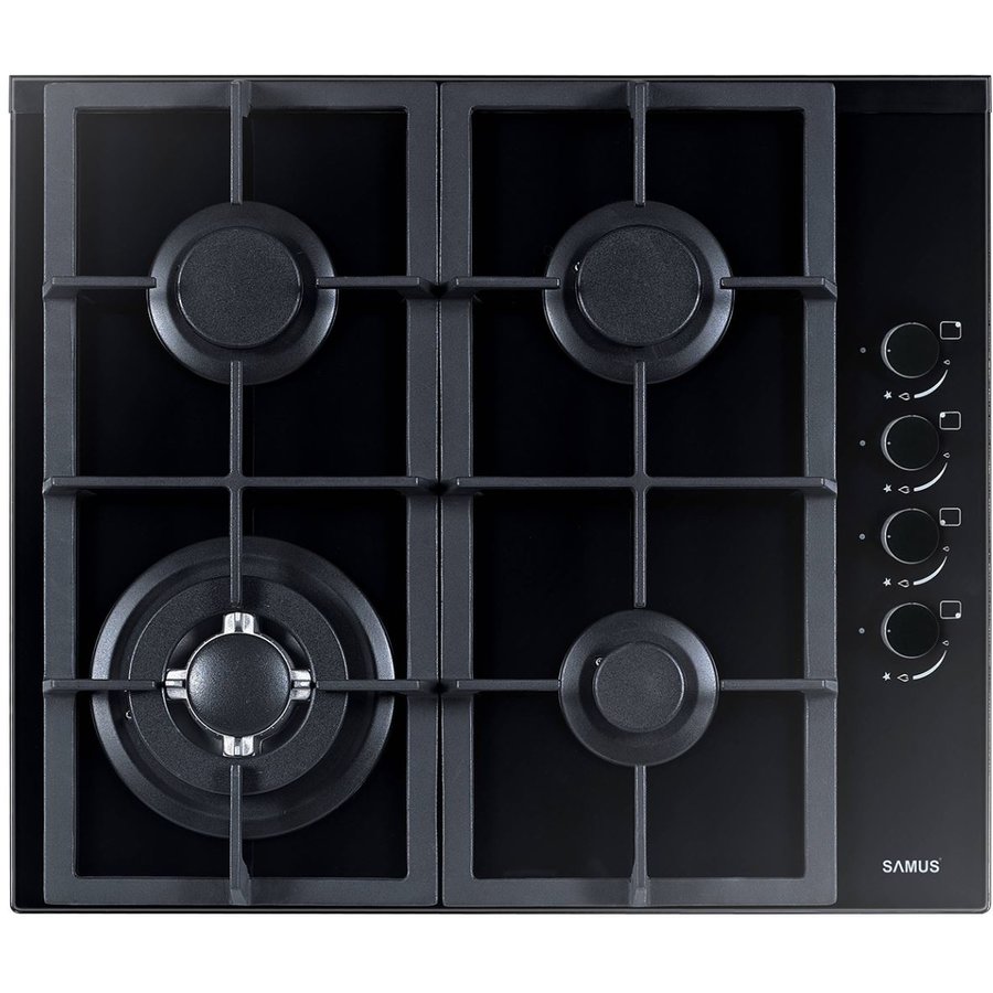 Plita incorporabila PSG-64SG4 Gaz 4 arzatoare Gratare fonta Aprindere electrica 58x50 cm Sticla neagra