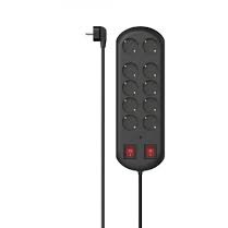Power Strip 10-Way Overvoltage Protection Two Switches 2 m Black