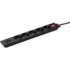 Power Strip 5-Way USB-A 17 W Switch 1.4 m Black