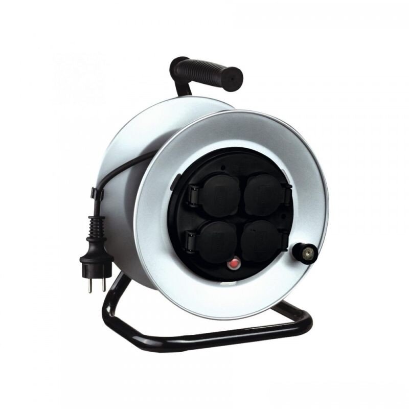 Prelungitor Rola Tip Tambur 4 Prize 250v Protectie Supraincalzire Cadru Metalic Lungime 50m