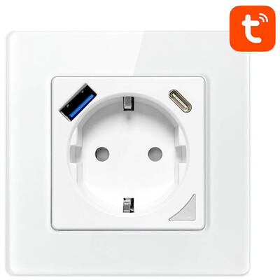 Priza Inteligenta N-WOT10-USB-W Tuya De Perete WiFi USB USB-C Alb