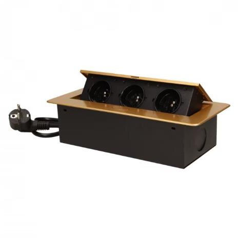 Priza Schuko OR-AE-1337(GS)/C 3 Prize Sschuko Incastrabila 230V 3600W Cablu 1.5M IP20 Auriu/Negru