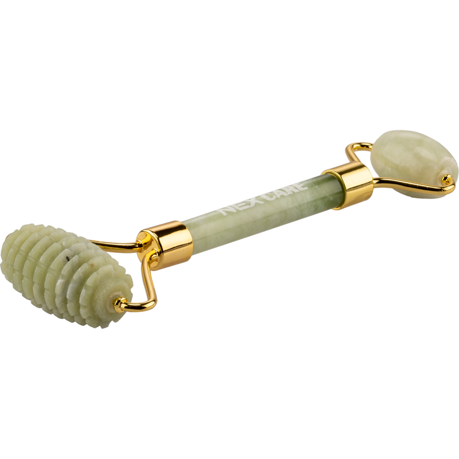 Rola Jad CARE pentru masaj facial si corporal, Jade Roller, Jad Natural cu functii antirid, anticearcane, lifting si tratamente faciale, Verde