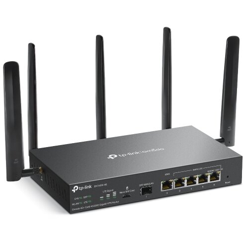 Router Wireless Omada ER706W-4G VPN AX3000 Dual-Band Wi-Fi6 4G+ Cat6 5 Antene Externe Detasabile Negru