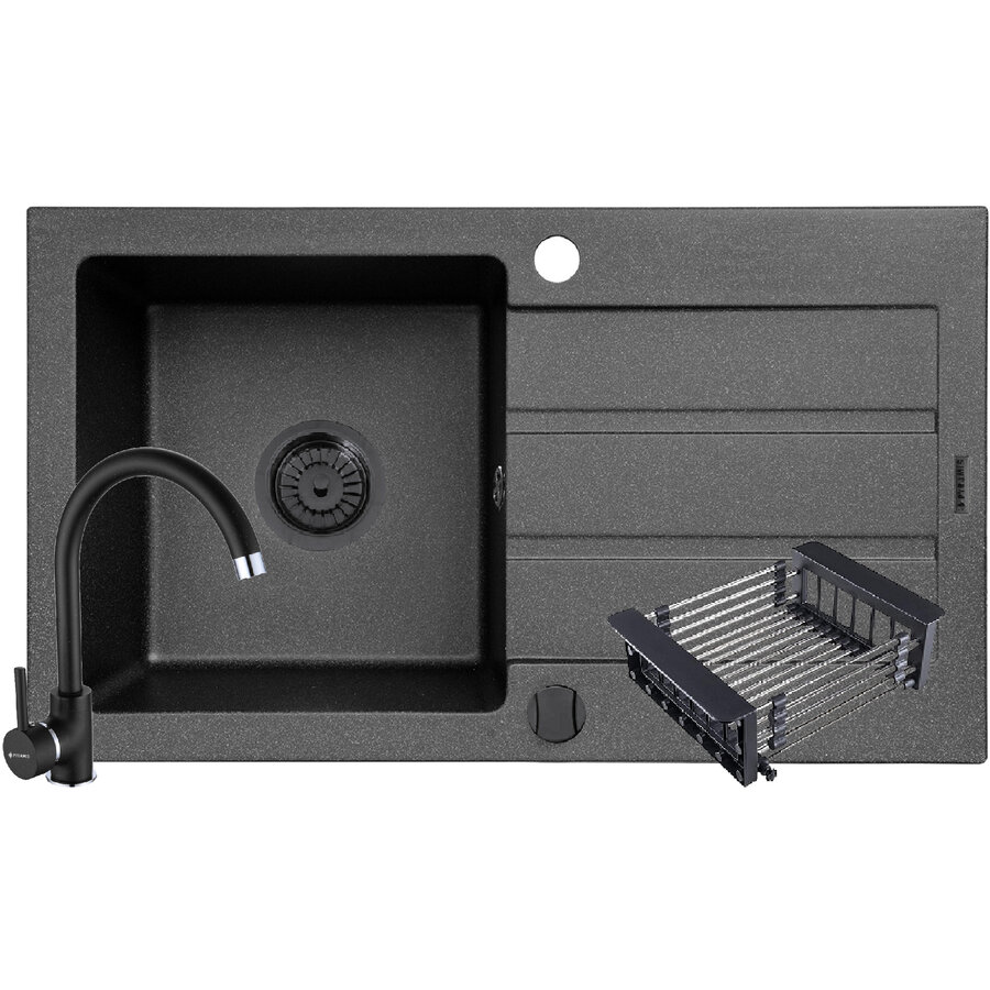 Set 070006804BLOC Chiuveta de Bucatarie Pyragranite NEXT 76 + Baterie Eco Bello + Cos Extensibil Negru