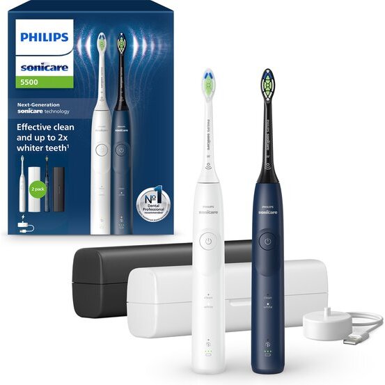 Set 2 Periute Sonice Reincarcabile Sonicare Seria 5500 HX7119/01 Alb/Albastru Inchis