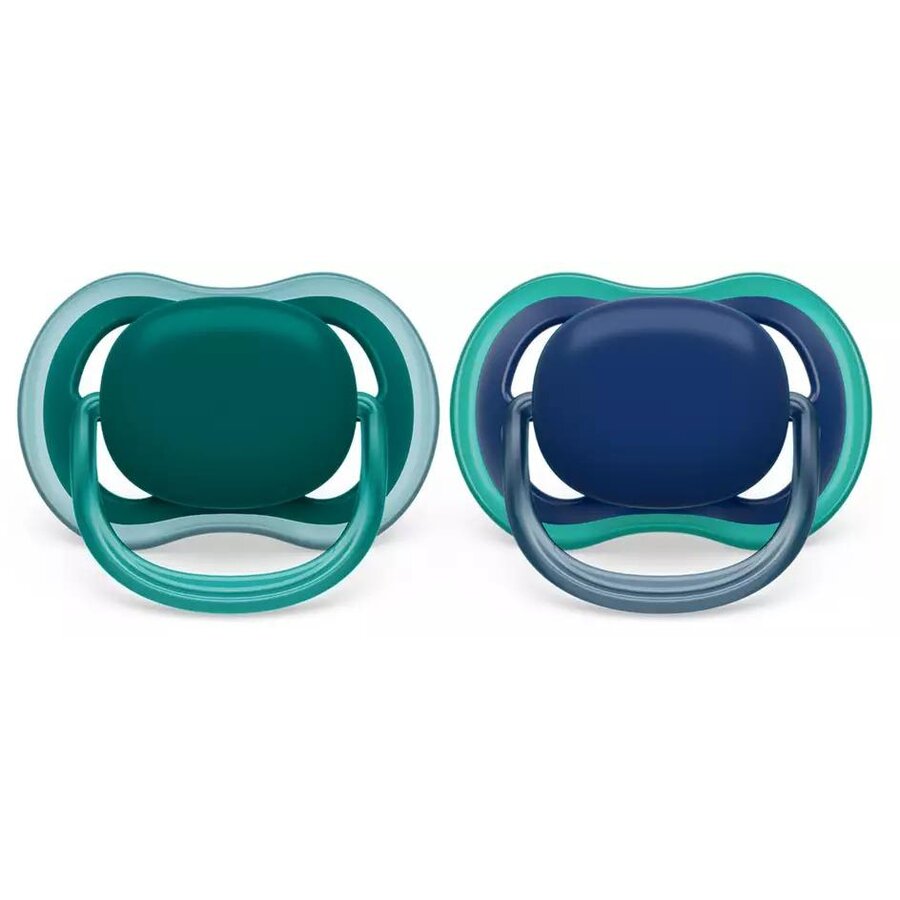Set 2 Suzete Ultra Air Pacifier 6-18luni Ortodontice Fara BPA Albastru/Verde