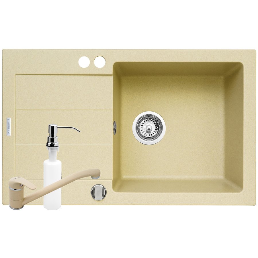 Set 3 in 1 Chiuveta bucatarie granit + Baterie + Dozator detergent Cristal PLUS 1B 1D DR Wanilla