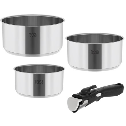 Set 3 Oale Cook Expert Maner Detasabil 1.6l + 2.3l + 3.1l Argintiu