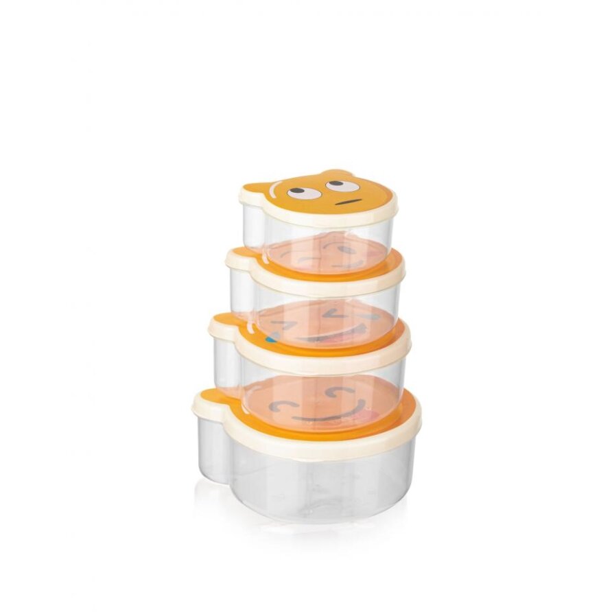 Set 4 Caserole Cu Capac Plastic Smiley Transparent