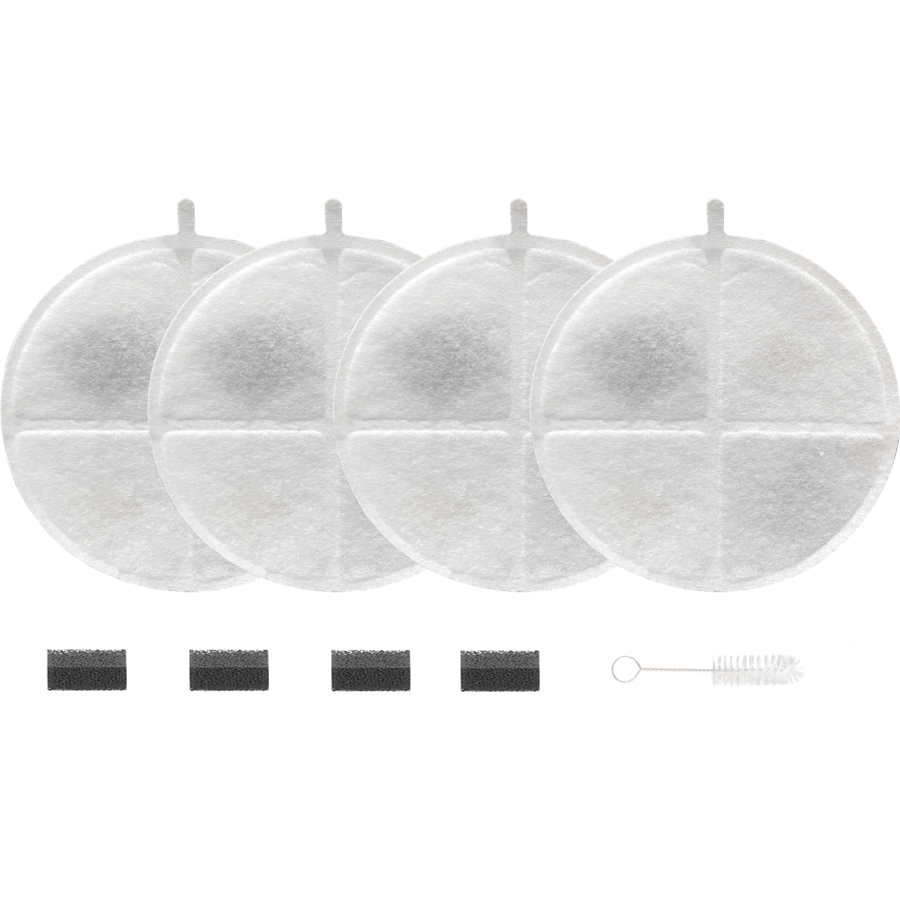 Set 4 filtre pentru dispenser apa automat NEX TECH® 4 filtre pompa apa si perie curatare, 5 straturi filtrare, alb