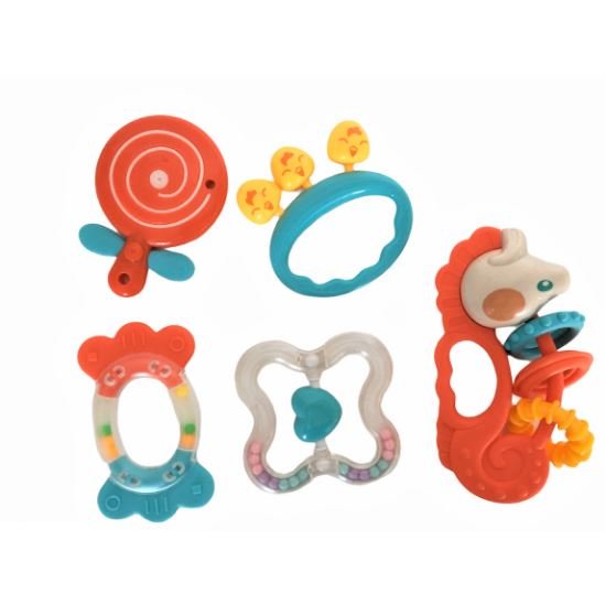 Set 5 jucarii zornaitoare diverse forme 0 luni+ Multicolor