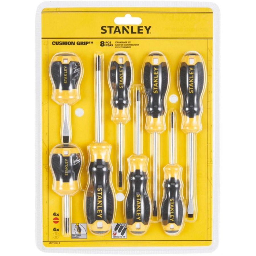 Set 8 Surubelnite Cushiongrip PH0x60mm PH1x75mm PH2x45mm PH2x100mm Paralela 3.5x60mm Paralela 4x100mm Lata 5.5x100mm Lata 6.5x45mm Negru/Galben