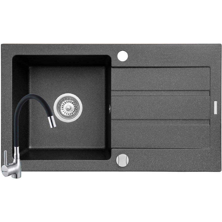 Set Chiuveta bucatarie + Baterie Flessi Next 76x44 1B1D Black