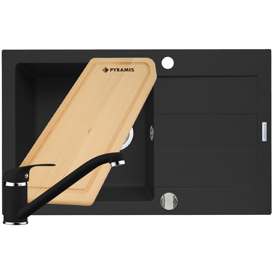 Set Chiuveta bucatarie granit SPARTA PLUS + Baterie Asalia + Tocator Carbon