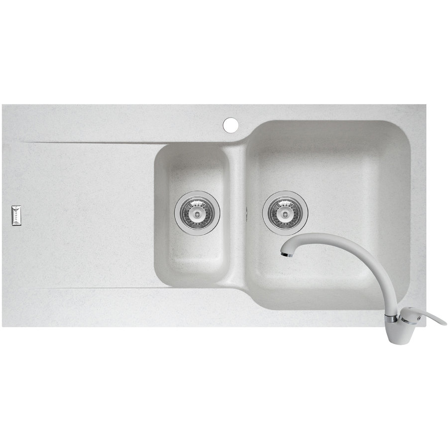 Set Chiuveta bucatarie Level Durothek 1 1/2B 1D DR + Baterie OSSIA Alb