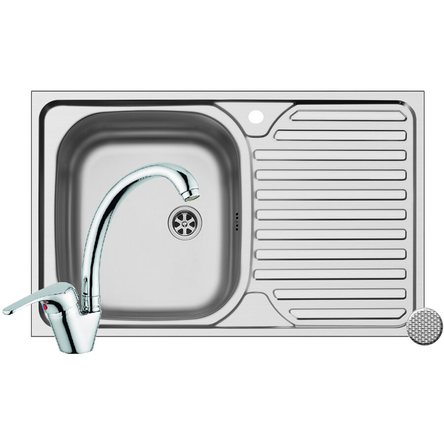 Set Chiuveta Core 1B1D ST LN si Baterie Sereno Crom Inox