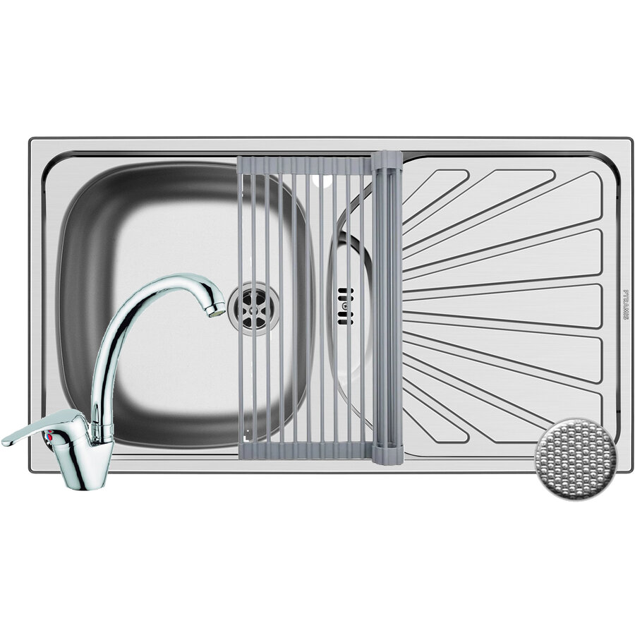 Set Chiuveta ET 78 1B1D ST LN Baterie Serano Crom si Roll Up Inox