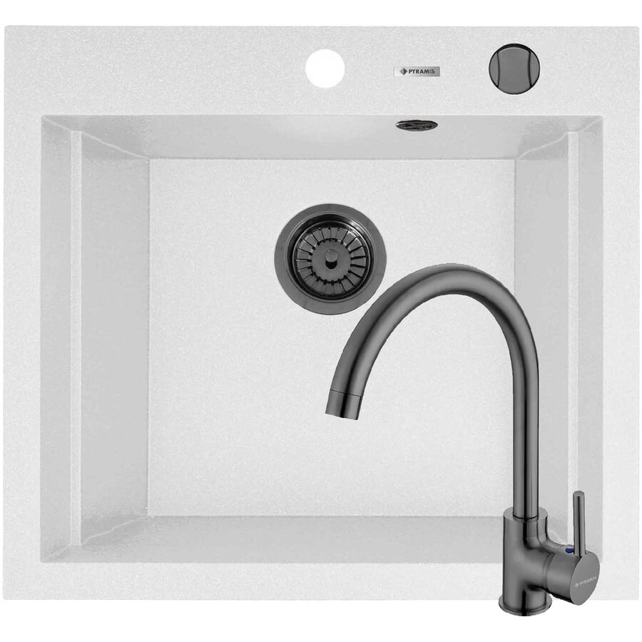 Set Chiuveta Granit + Baterie ECO BELLO Gun Metal SIROS 57x51.5 1B White