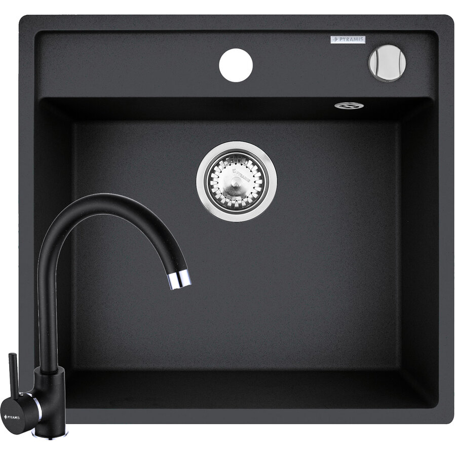 Set Chiuveta Granit Camea 53x50 si Baterie Eco Bello Negru
