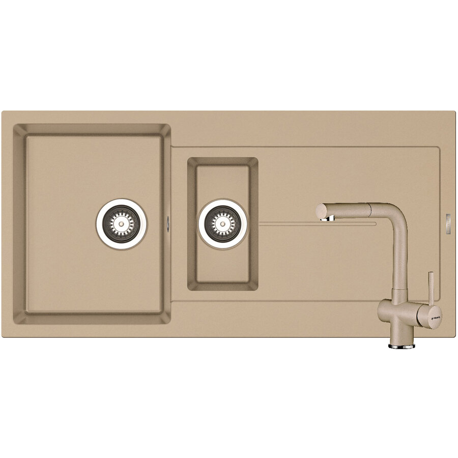 Set Chiuveta Granit ITHAKA 1 1/2B 1D 100x50 si Baterie CAPRICCIO Drak Beige