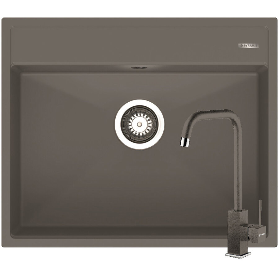 Set Chiuveta Granit ITHAKA 1B 61x51 si Baterie ADELITA Iron Grey