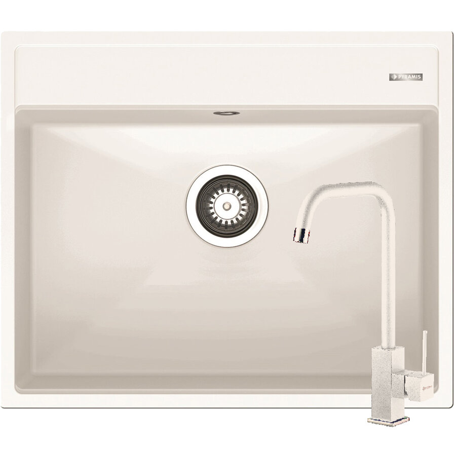 Set Chiuveta Granit ITHAKA 1B 61x51 si Baterie ADELITA Snow