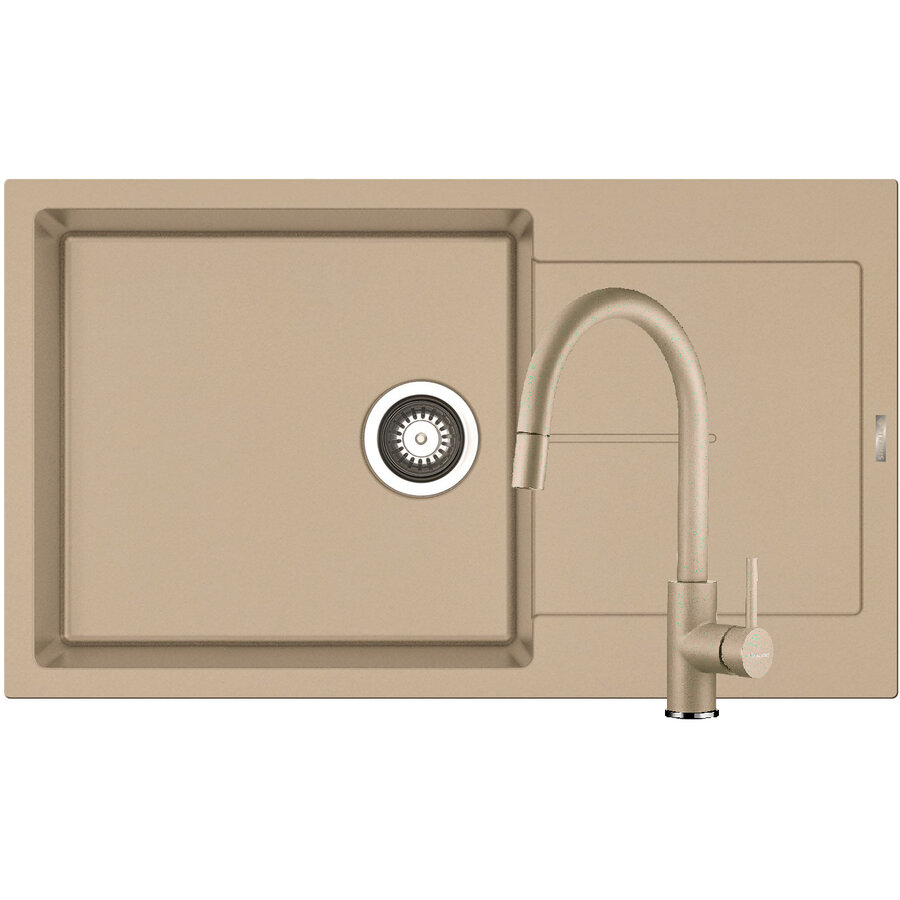 Set Chiuveta Granit ITHAKA Plus 1B1D 86x50 si Baterie VERISMO Dark Beige