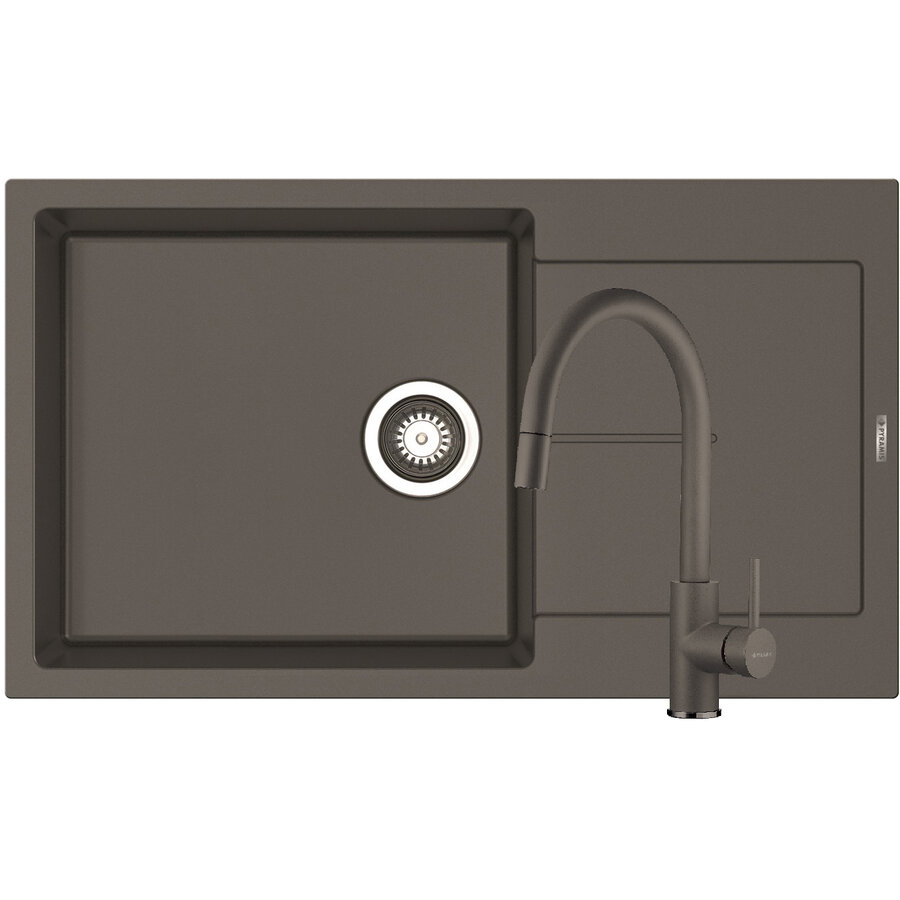 Set Chiuveta Granit ITHAKA Plus 1B1D 86x50 si Baterie VERISMO Iron Grey