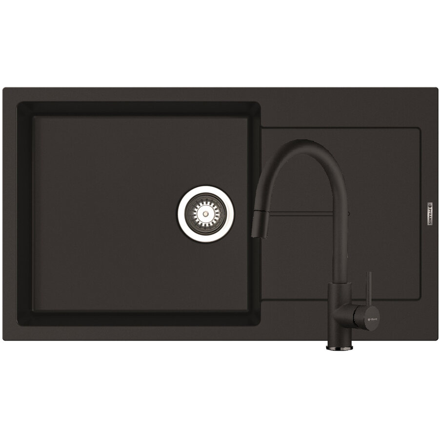 Set Chiuveta Granit ITHAKA PLUS 1B1D 86x50 si Baterie VERISMO Volcano