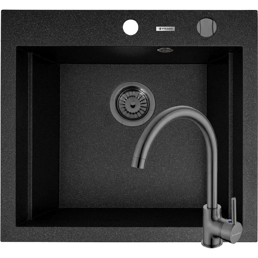 Set Chiuveta Granit Siros 57x51.5 1B Black si Baterie ECO BELLO Gun Metal