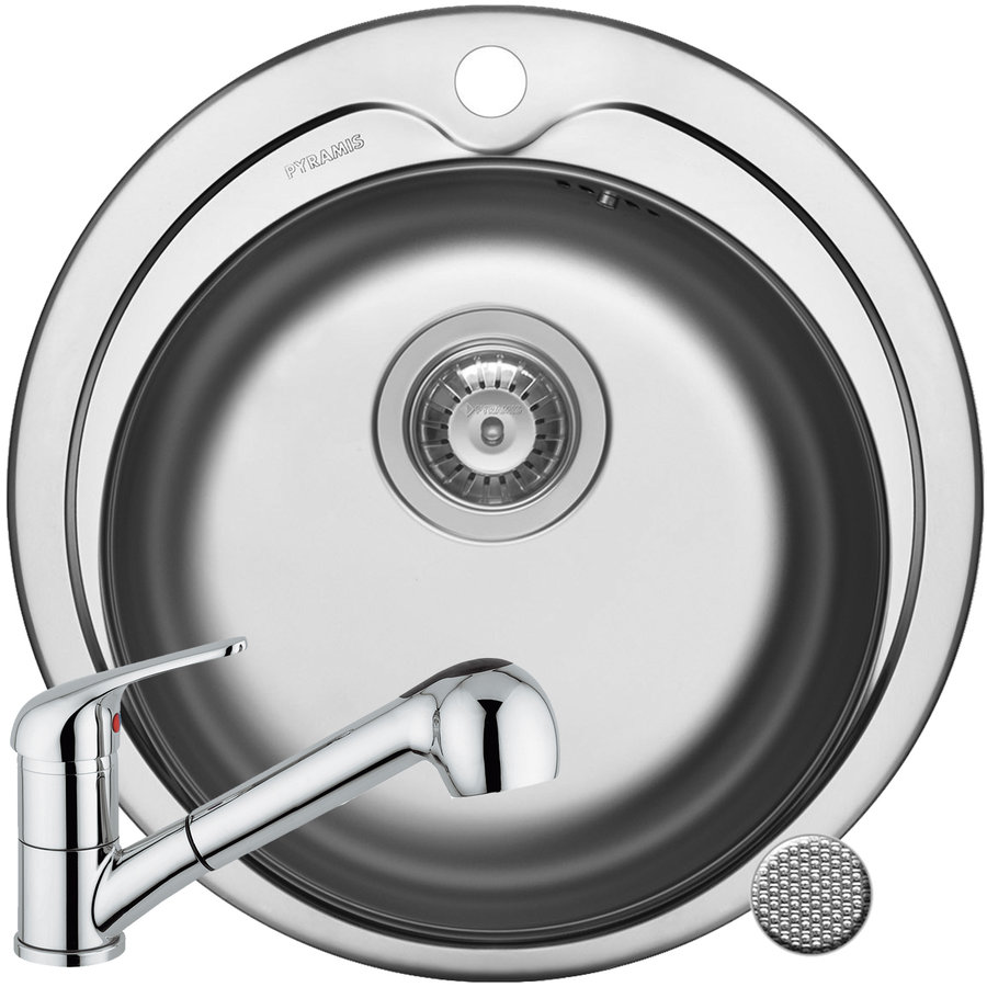 Set Chiuveta Inox KIBA LN &amp; baterie FIDO crom