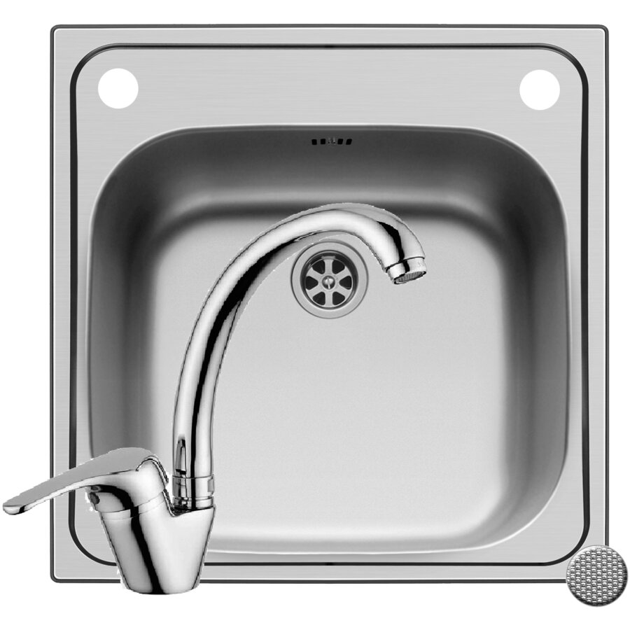 Set Chiuveta Inset 1B 50x50 LN si Baterie Sereno Crom Inox