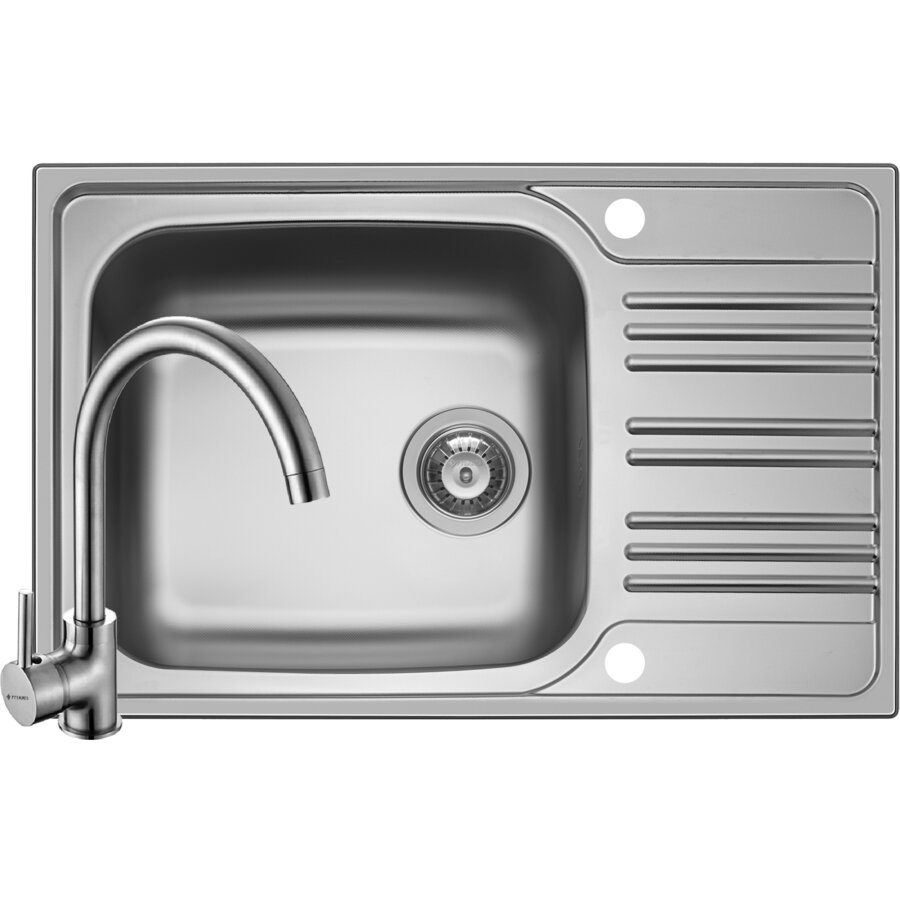 Set Chiuveta Inset 1B1D SM si Baterie Bello Crom Argintiu