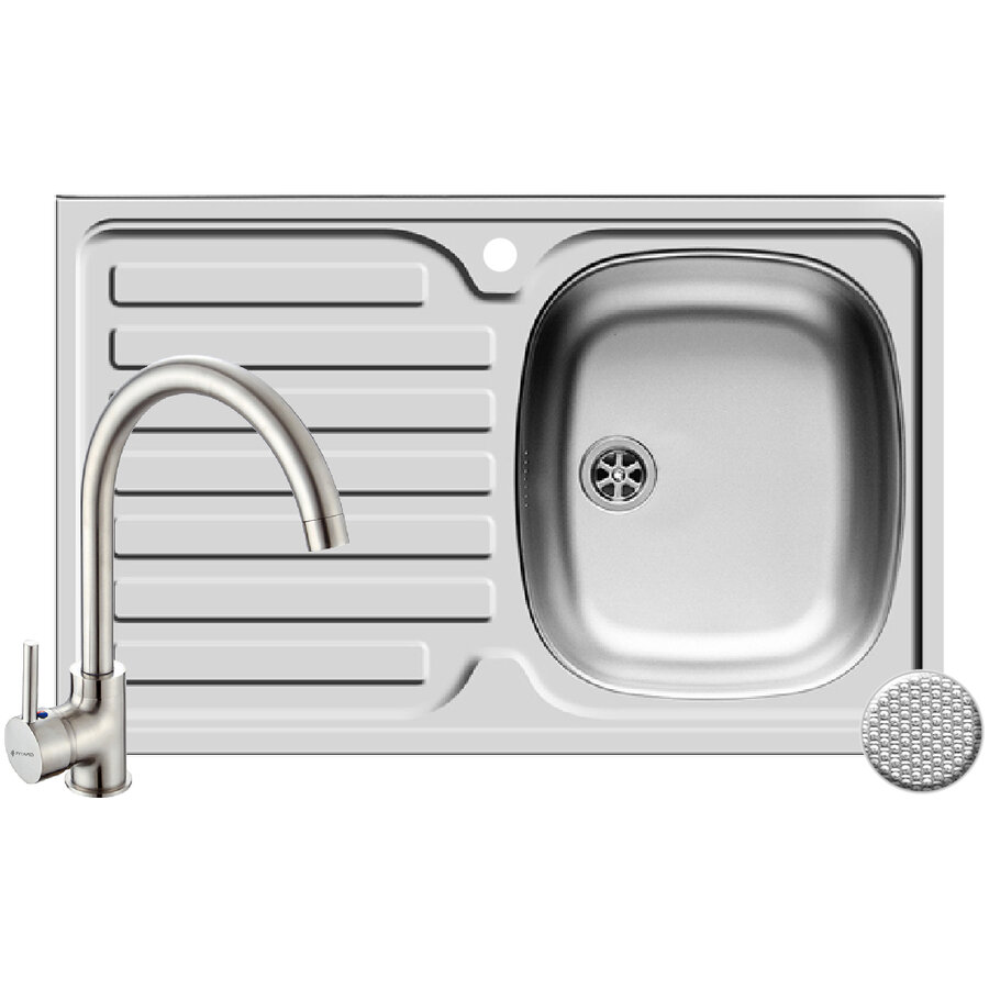 Set Chiuveta INTL 1B1D DR LN si Baterie Bello Crom Argintiu