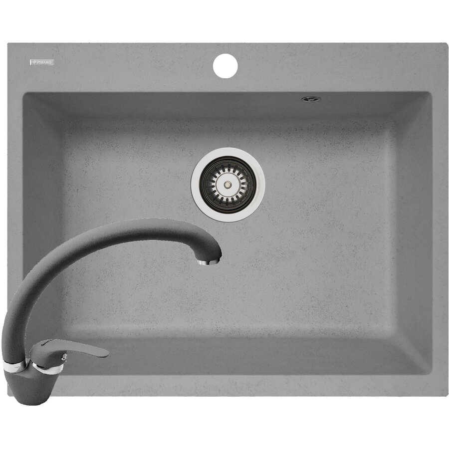 Set Chiuveta Soft Compozit Square DUROTHEK 60 1B si Baterie OSSIA Grey