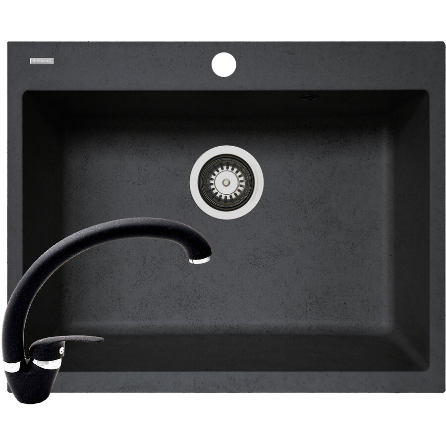 Set Chiuveta Soft Compozit Square Durothek 60 1B si Baterie Ossia Negru