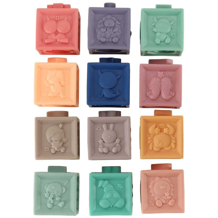 Set Cuburi Senzoriale pentru Bebelusi din Silicon Moale cu Texturi 6 Luni+