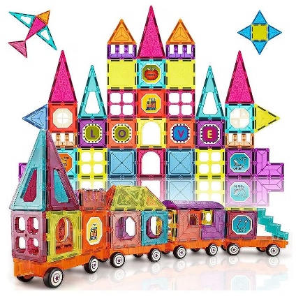 Set de Constructie Magnetic 506686 Constructie Tren  Jucarie DIY  71 Piese Diverse Forme Geometrice 3 Ani+ Multicolor