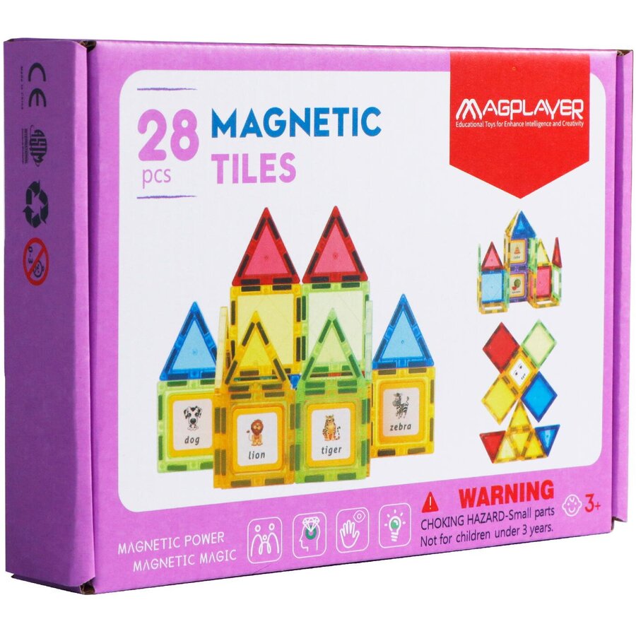 Set de Constructie Magnetic Tiles 3D 28 Piese 3 Ani+ Multicolor