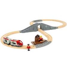 Set De Joaca Tren De Calatori 16 Piese Lemn Rosu