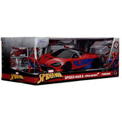 Set Jada Marvel Figurina Spider Man Si Masinuta Metalica Mclaren 720s Scara 1 la 24 Rosu||Albastru