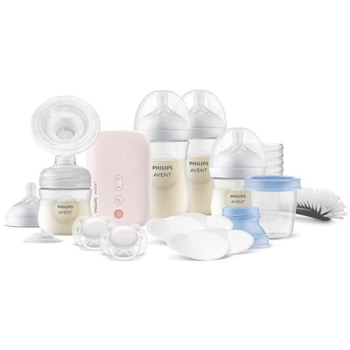 Set Nou-Nascut AVENT SCD340/31 cu Pompa de San Electrica 17 Accesorii Roz/Transparent