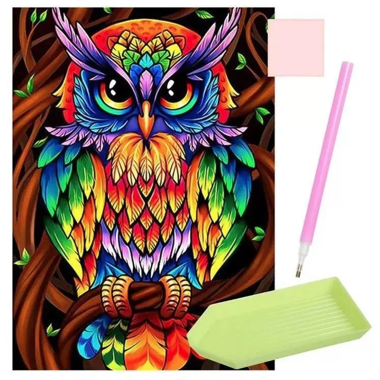 Set Set Creativ Diamante Rotunde Diamond Painting 40x30cm Bufnita Multicolor