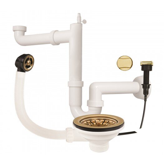 Set Sifon si Valva Automata PVD GOLD Ø92MM cu Preaplin pe Cuva Auriu/Alb
