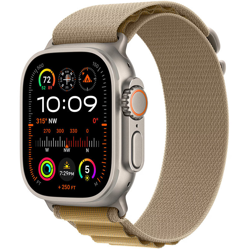 Smartwatch Watch Ultra2 v2 Cellular 49mm Natural Titanium Case Tan Alpine Loop Small