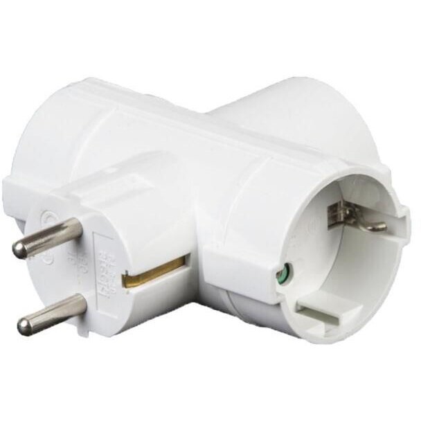 Stecher Triplu Contact Protectie   Schuko MT-3WT Alb