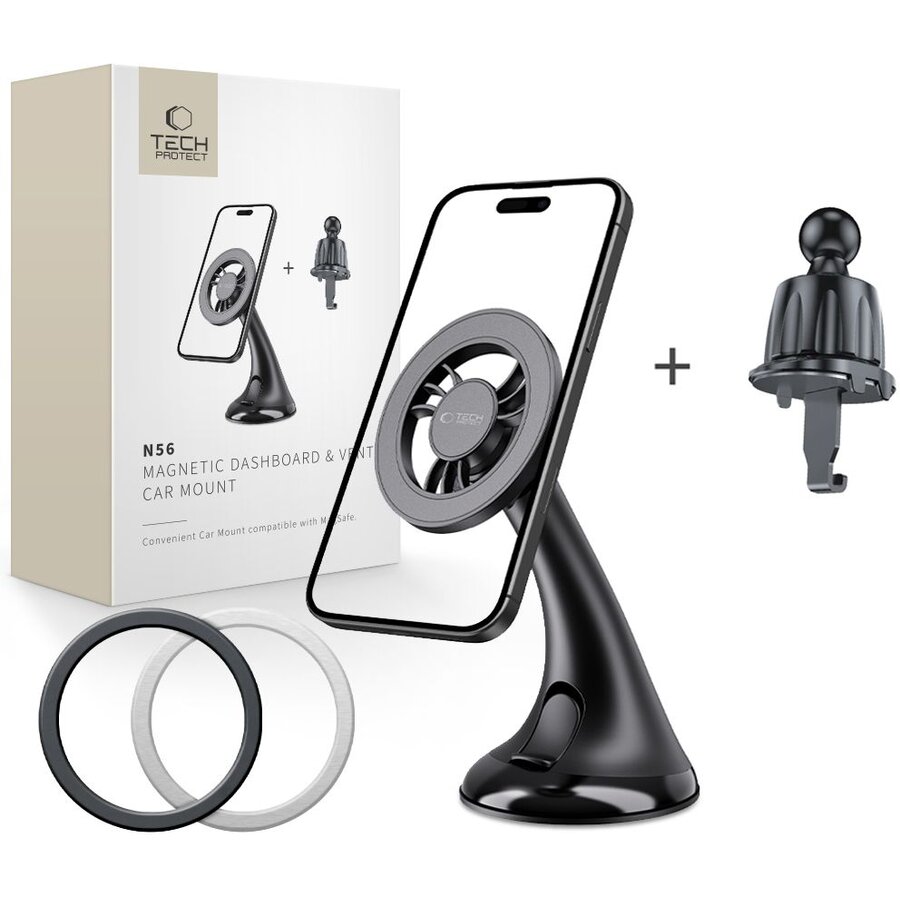 Suport N56 Magnetic Dashboard UNRG/Air Vent Mount Compatibil MagSafe Rotire 360 Grade Negru